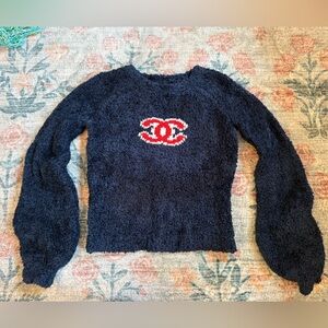 Chanel Teddy Sweater- Navy with Red Knitted Logo